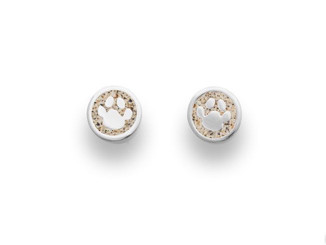 DUR Ohrringe mit Pfotenmotiv aus Sterling Silber, runde Form mit einem glänzenden Pfotenabdruck in der Mitte, umgeben von einem schlichten Rand. Ideal für Tierliebhaber.