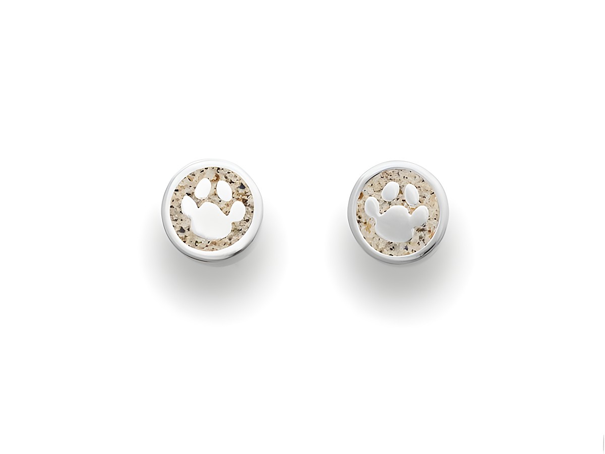 DUR Ohrringe mit Pfotenmotiv aus Sterling Silber, runde Form mit einem glänzenden Pfotenabdruck in der Mitte, umgeben von einem schlichten Rand. Ideal für Tierliebhaber.
