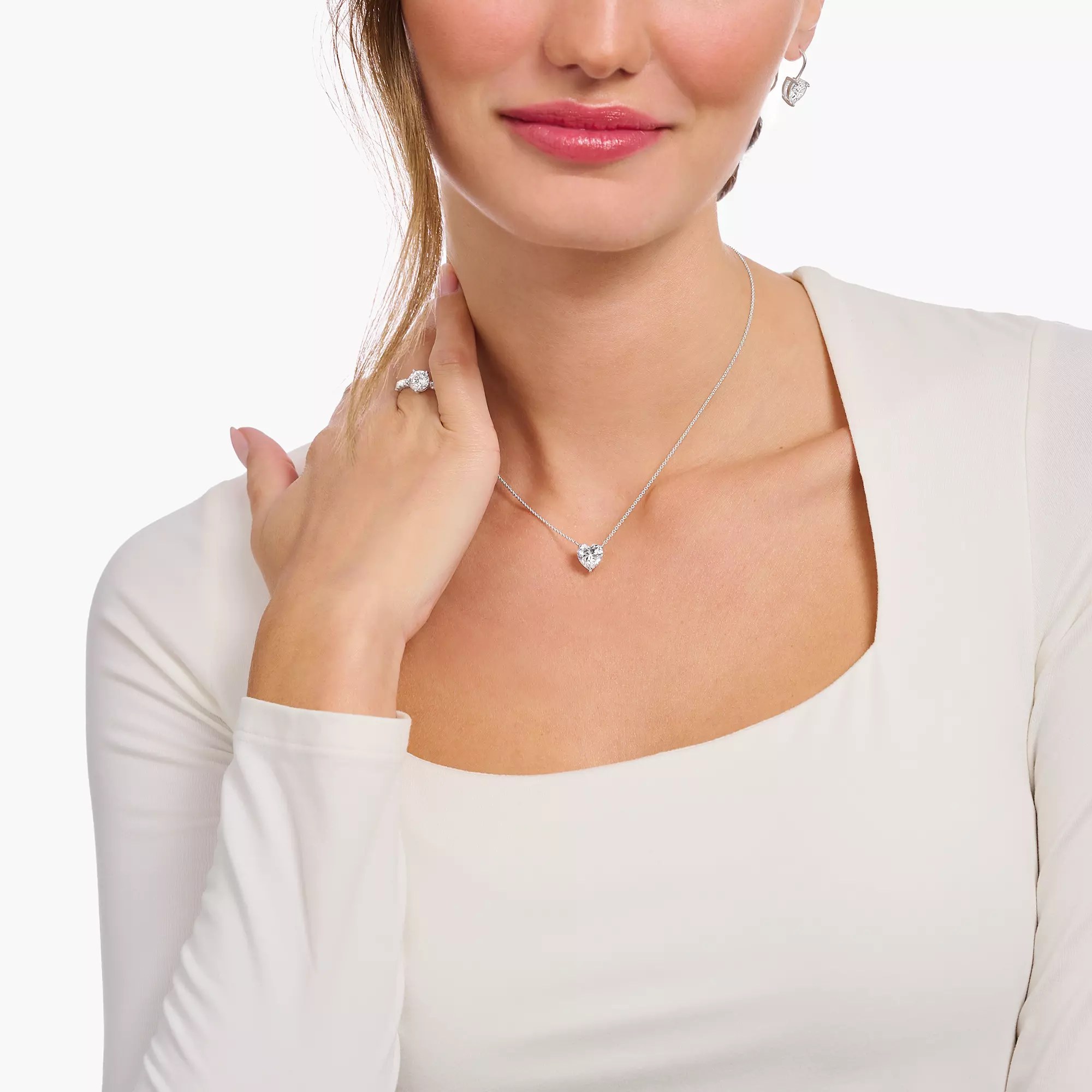 Thomas Sabo Essentials Kette - großem Herz - Silber & Zirkonia - Weiß - 40 bis 45 cm – Ansicht 2