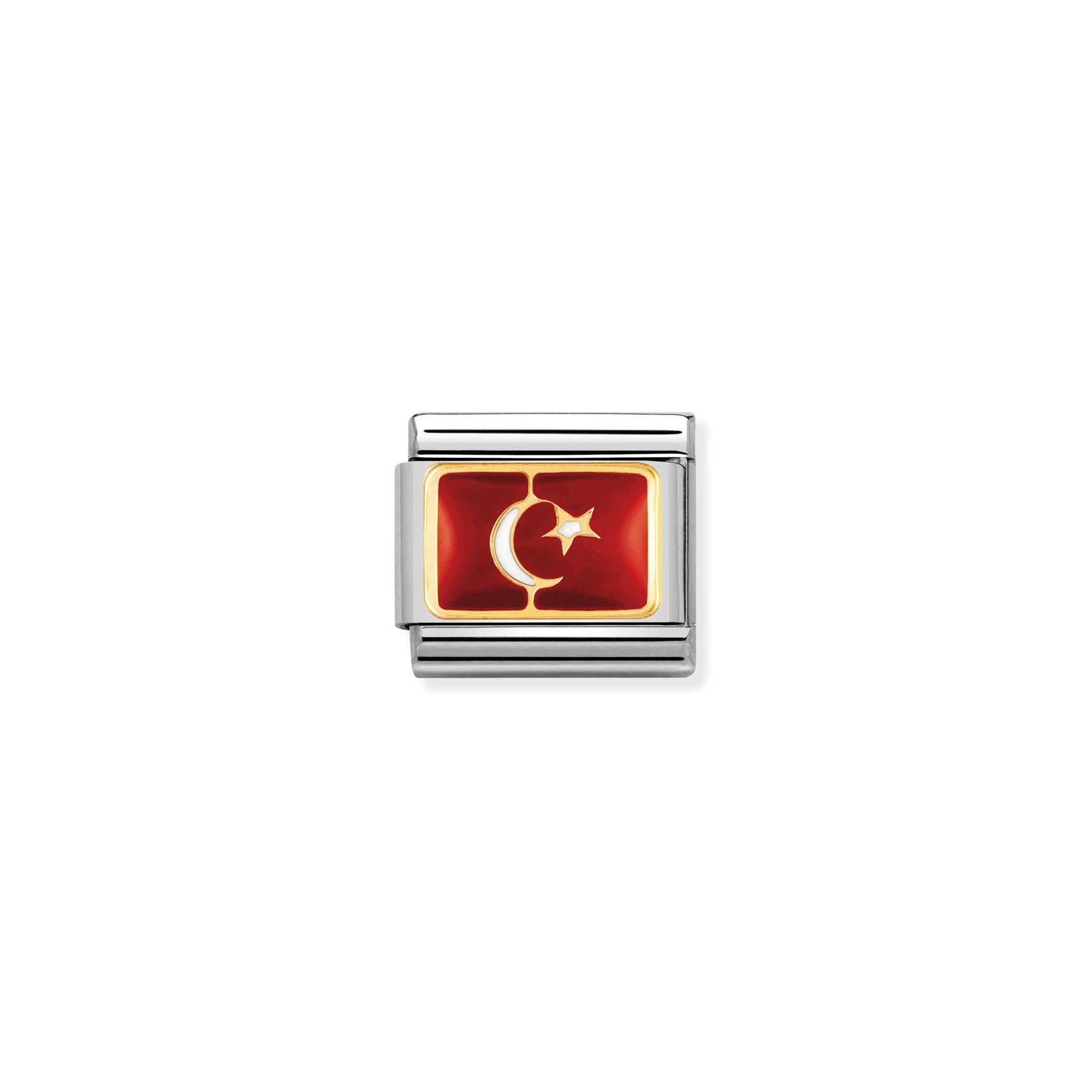 Nomination Composable Classic Charm Flagge Türkei - Edelstahl, Gold 750 Gelbgold, Emaille