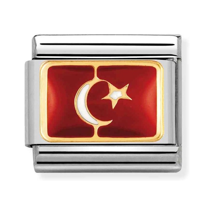 Nomination Composable Classic Charm Flagge Türkei - Edelstahl, Gold 750 Gelbgold, Emaille