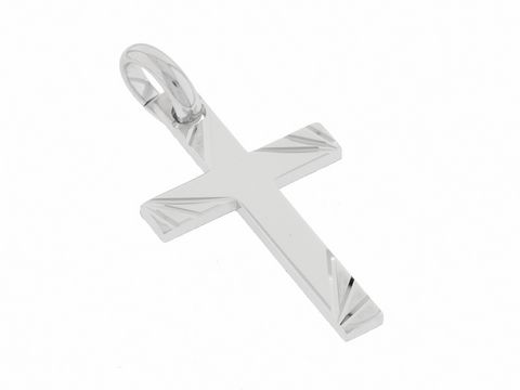 Silber Anhänger - Kreuz - rhodiniert - massiv - teilmattiert, Hersteller: Juwelier Harnisch, mit Muster, elegant und zeitlos, ideal als Schmuckstück oder Geschenk geeignet.