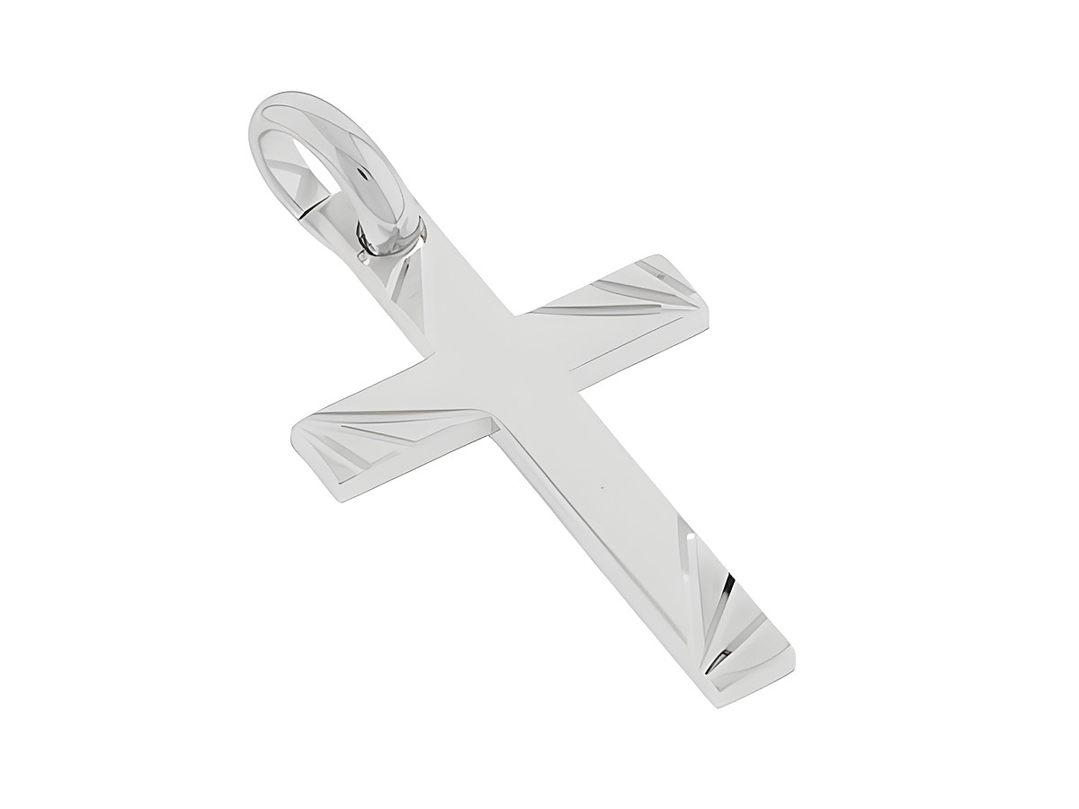 Silber Anhänger - Kreuz - rhodiniert - massiv - teilmattiert, Hersteller: Juwelier Harnisch, mit Muster, elegant und zeitlos, ideal als Schmuckstück oder Geschenk geeignet.