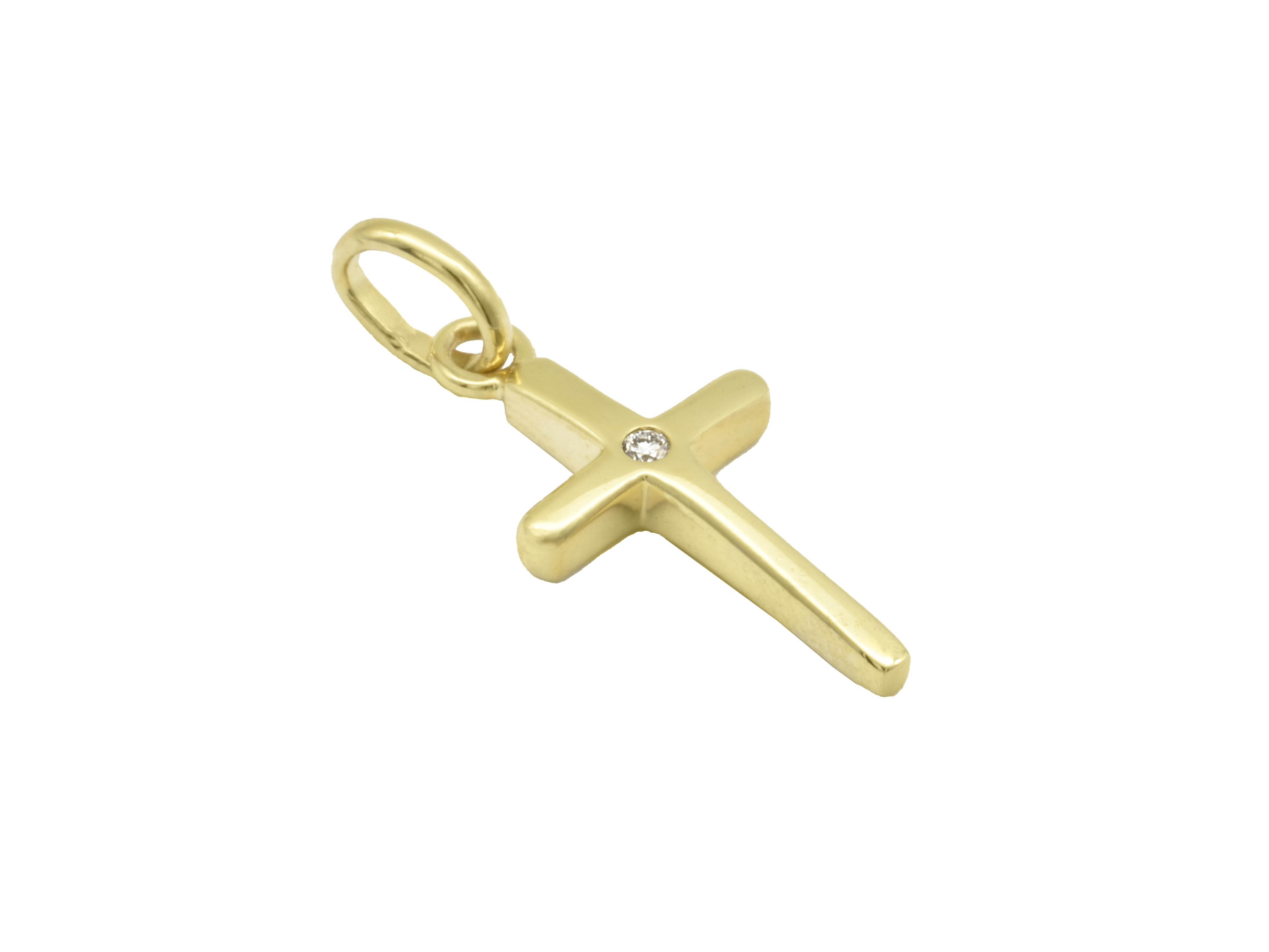 Hängender Kreuzanhänger aus gelbgold 333 poliert mit einem lab grown Diamanten von 0,01 ct, Hersteller Juwelier Harnisch, ideal für stilvolle Anlässe.