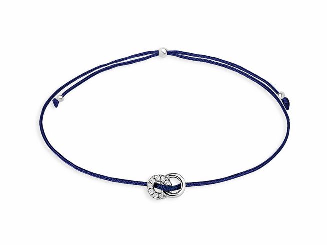 Xenox Sterling Silber Armband XS1686 CRAZY DAISY mit blauer Schnur und einem funkelnden, silbernen Knoten als Anhänger, elegant und modisch, perfekt für jeden Anlass.