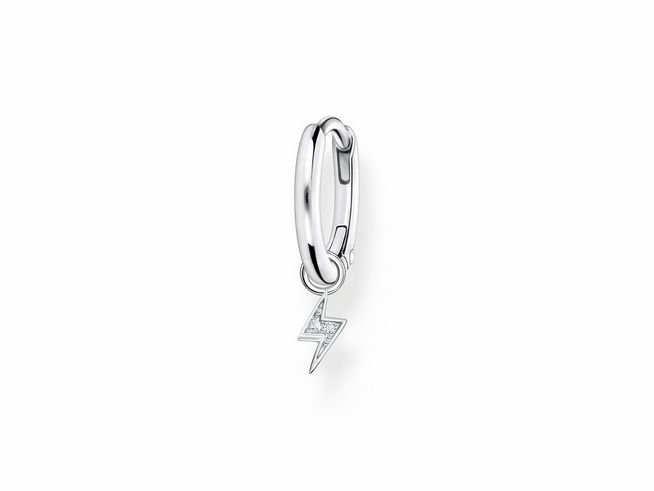 Ohrschmuck von Thomas Sabo, ein Creole aus Sterling Silber mit einem Blitzanhänger aus Zirkonia, elegant und modern im Design, ideal für trendbewusste Fashion-Liebhaber.