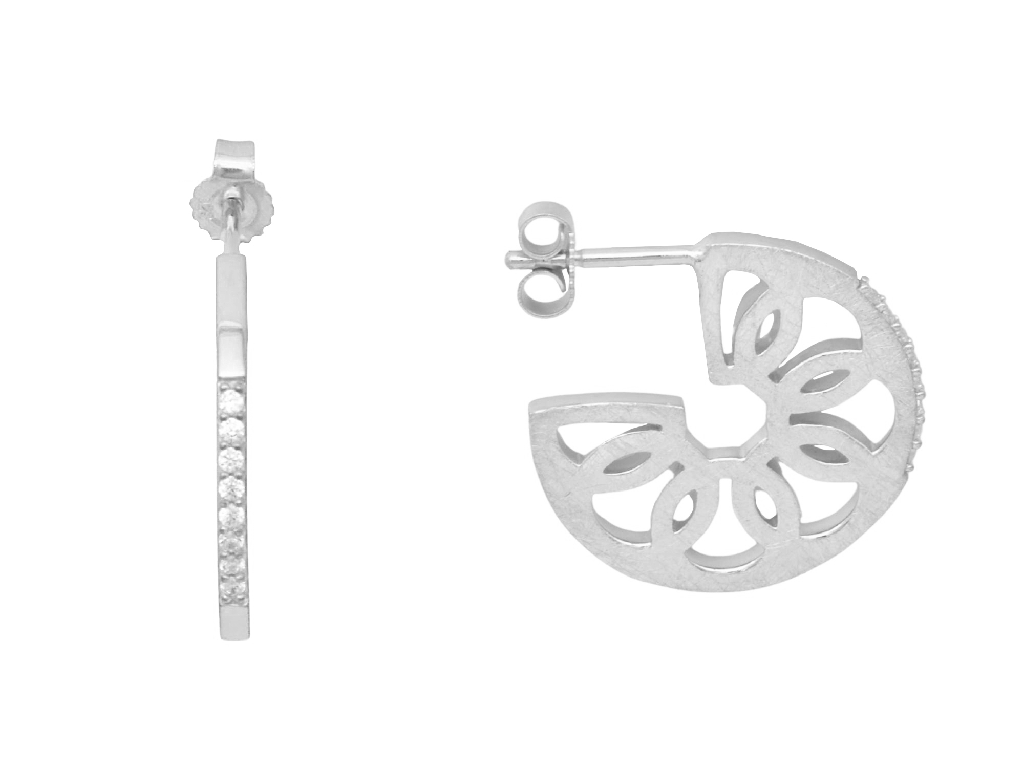 Ohrring Mandala Ohrstecker - Sterling Silber eismattiert rhodiniert - Zirkonia