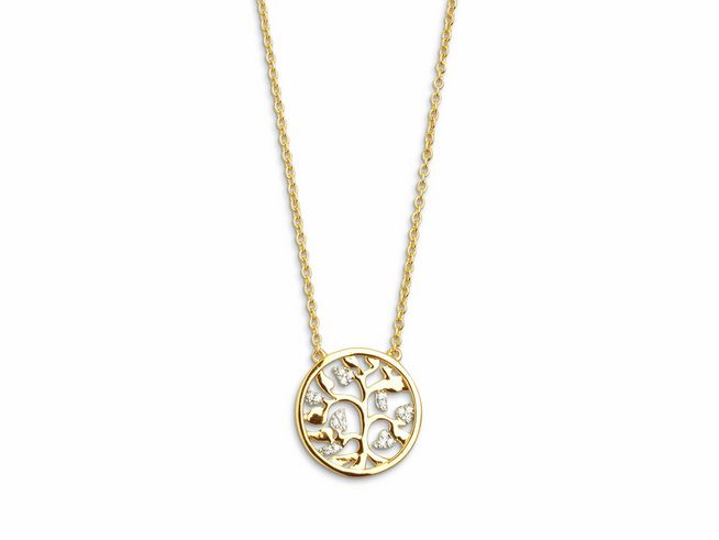Elegante Xenox Sterling Silber Kette XS2944G in Gelbgold vergoldet mit einem Lebensbaum-Anhänger, ideal für einen stilvollen Look und perfekte als Geschenk. Kettenlänge 40-45 cm.