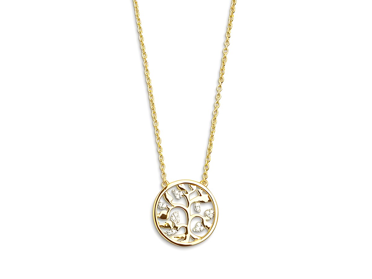 Elegante Xenox Sterling Silber Kette XS2944G in Gelbgold vergoldet mit einem Lebensbaum-Anhänger, ideal für einen stilvollen Look und perfekte als Geschenk. Kettenlänge 40-45 cm.