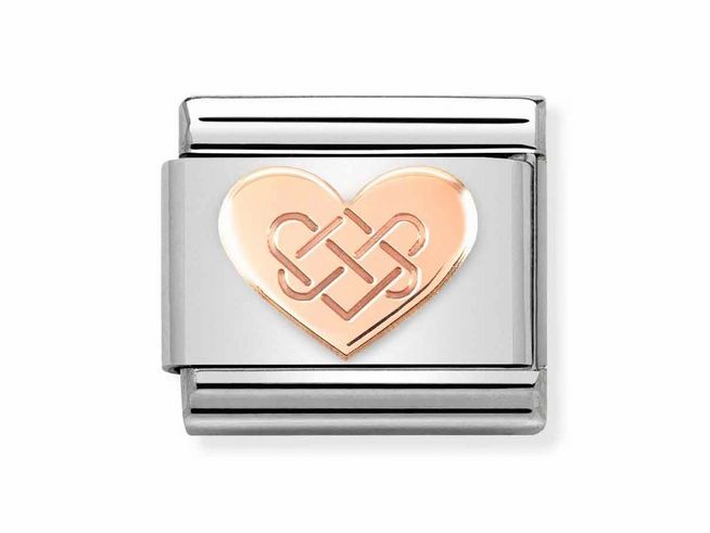 Herz aus Roségold mit keltischem Knoten auf Edelstahl, kunstvoll verarbeitet, schlankes Design, ideal für Schmuckliebhaber, elegant und zeitlos, Hersteller Nomination.