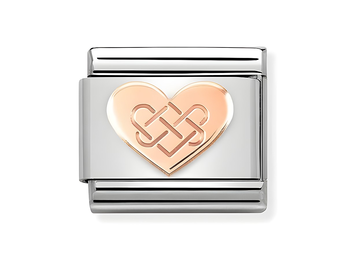 Herz aus Roségold mit keltischem Knoten auf Edelstahl, kunstvoll verarbeitet, schlankes Design, ideal für Schmuckliebhaber, elegant und zeitlos, Hersteller Nomination.