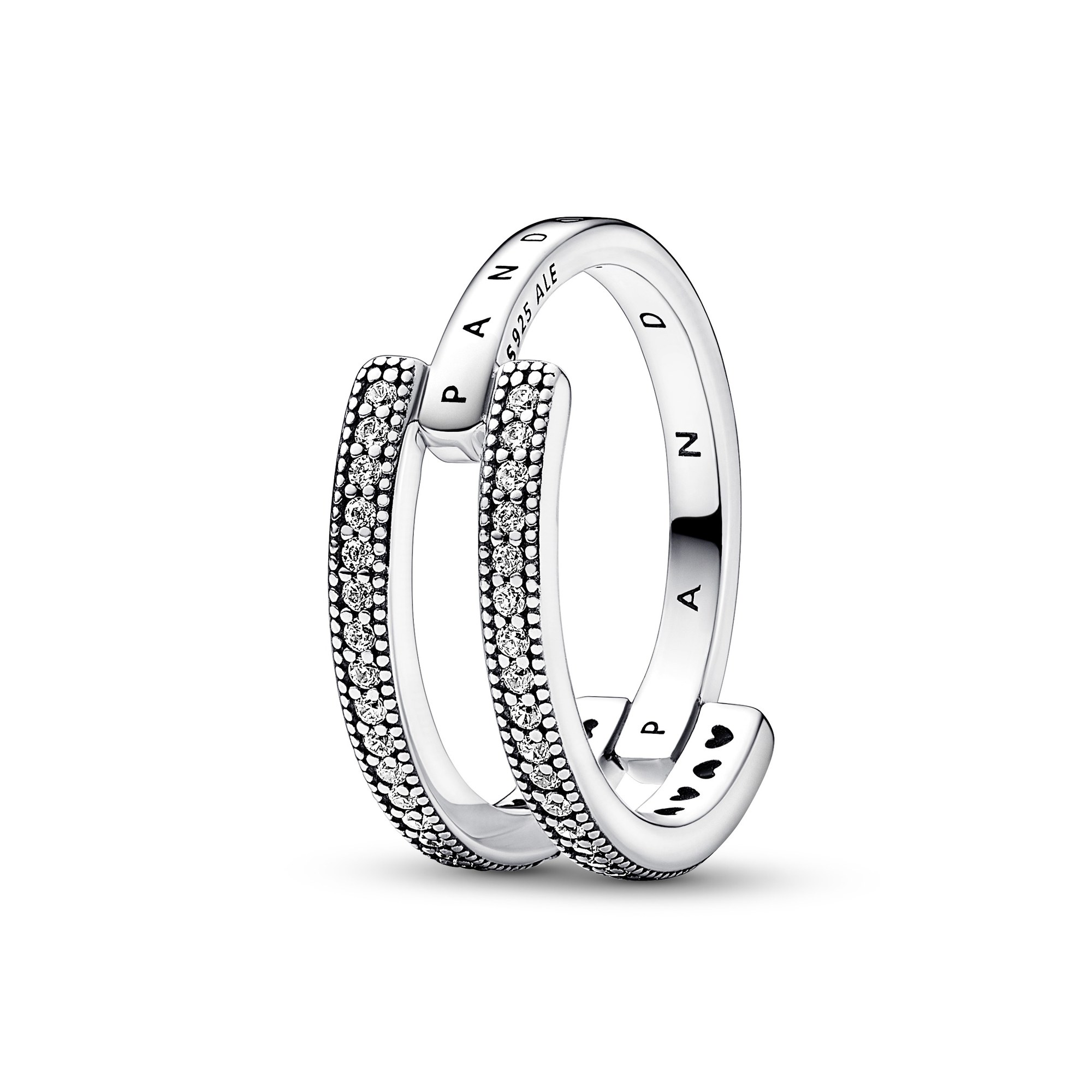Pandora Logo & Pavé Doppelband-Ring - Sterling Silber - Zirkonia