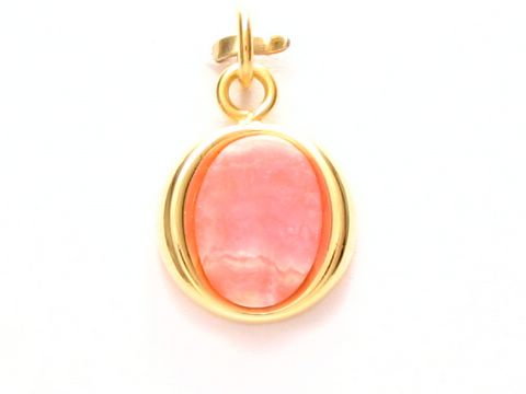 Rhodochrosit oval Anhänger mit Gold Auflage Doublé vom Hersteller Juwelier Harnisch, eleganter Schmuck mit zartem Rosa und hochwertigem Finish, ideal für stilvolle Akzente.