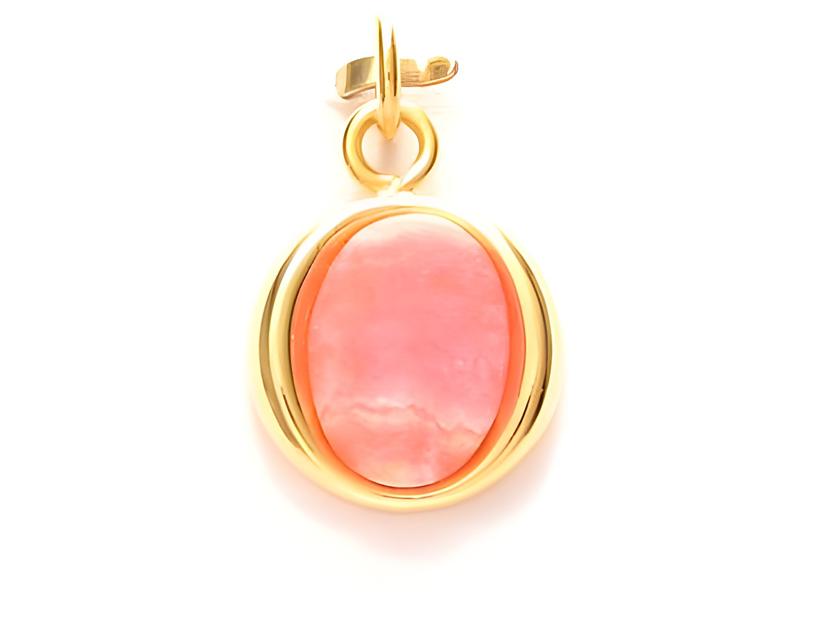 Rhodochrosit oval Anhänger mit Gold Auflage Doublé vom Hersteller Juwelier Harnisch, eleganter Schmuck mit zartem Rosa und hochwertigem Finish, ideal für stilvolle Akzente.
