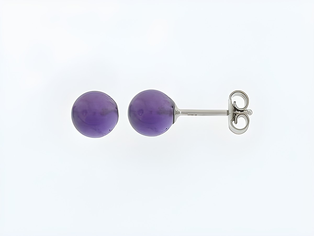 Silber Ohrringe mit Kugeln aus Amethyst, zeitloses Design, Stecker aus Silber, hergestellt von Juwelier Harnisch, perfekte Ergänzung für jeden Anlass.