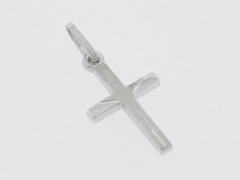 Kreuz Silber Anhänger - dezent - teilmattiert - rhodiniert - diamantiert, Hersteller: Juwelier Harnisch, mit Muster. Ein eleganter Schmuck, ideal als persönliches Geschenk oder für den täglichen Gebrauch.