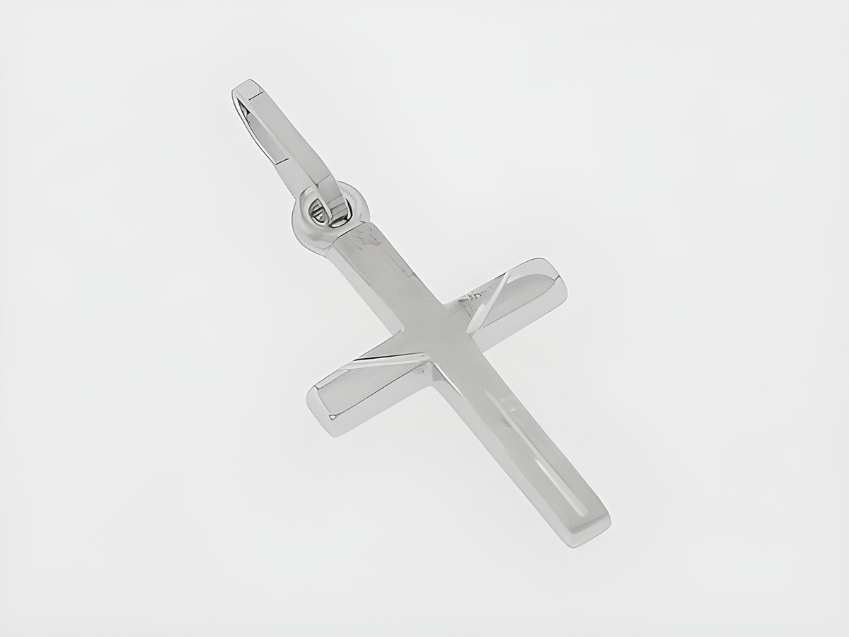 Kreuz Silber Anhänger - dezent - teilmattiert - rhodiniert - diamantiert, Hersteller: Juwelier Harnisch, mit Muster. Ein eleganter Schmuck, ideal als persönliches Geschenk oder für den täglichen Gebrauch.
