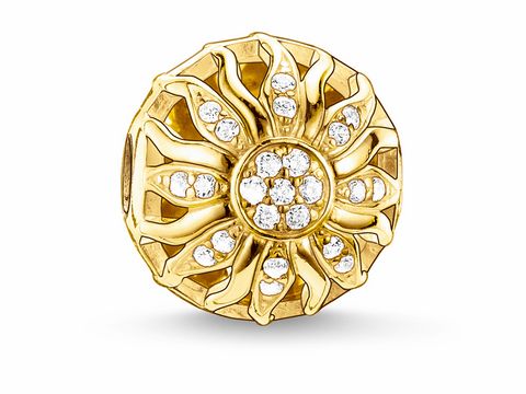 Thomas Sabo Karma Beads K0031-414-14 Sonnenschein aus Silber mit vergoldeter Oberfläche und Zirkonia-Steinen, blühendes Design mit strahlendem Sonnenmotiv, ideal für Armbänder.