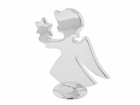 Standfigur aus Metall versilbert, Darstellung eines Engels mit einem Stern, Höhe 10,5 cm, Hersteller Juwelier Harnisch, ideal als Dekoration oder Geschenk.