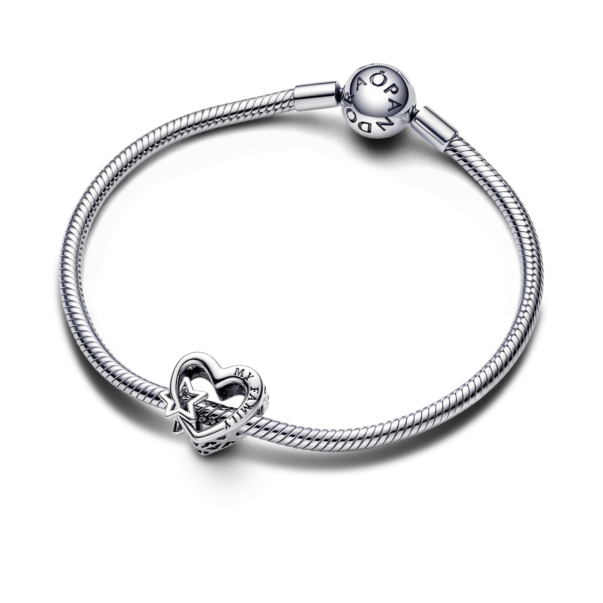 Pandora Offen gearbeitetes Familie Herz & Stern Charm - Sterling Silber – Ansicht 2