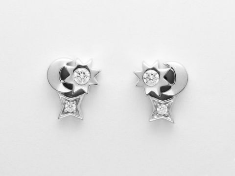 Silber Ohrringe mit Sonne, Mond und Stern aus Sterling Silber, traumhaft verziert mit Zirkonia, Stecker von Juwelier Harnisch. Elegant und funkelnd für jeden Anlass.