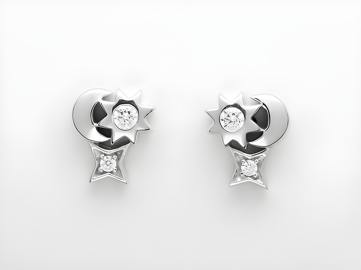 Silber Ohrringe mit Sonne, Mond und Stern aus Sterling Silber, traumhaft verziert mit Zirkonia, Stecker von Juwelier Harnisch. Elegant und funkelnd für jeden Anlass.