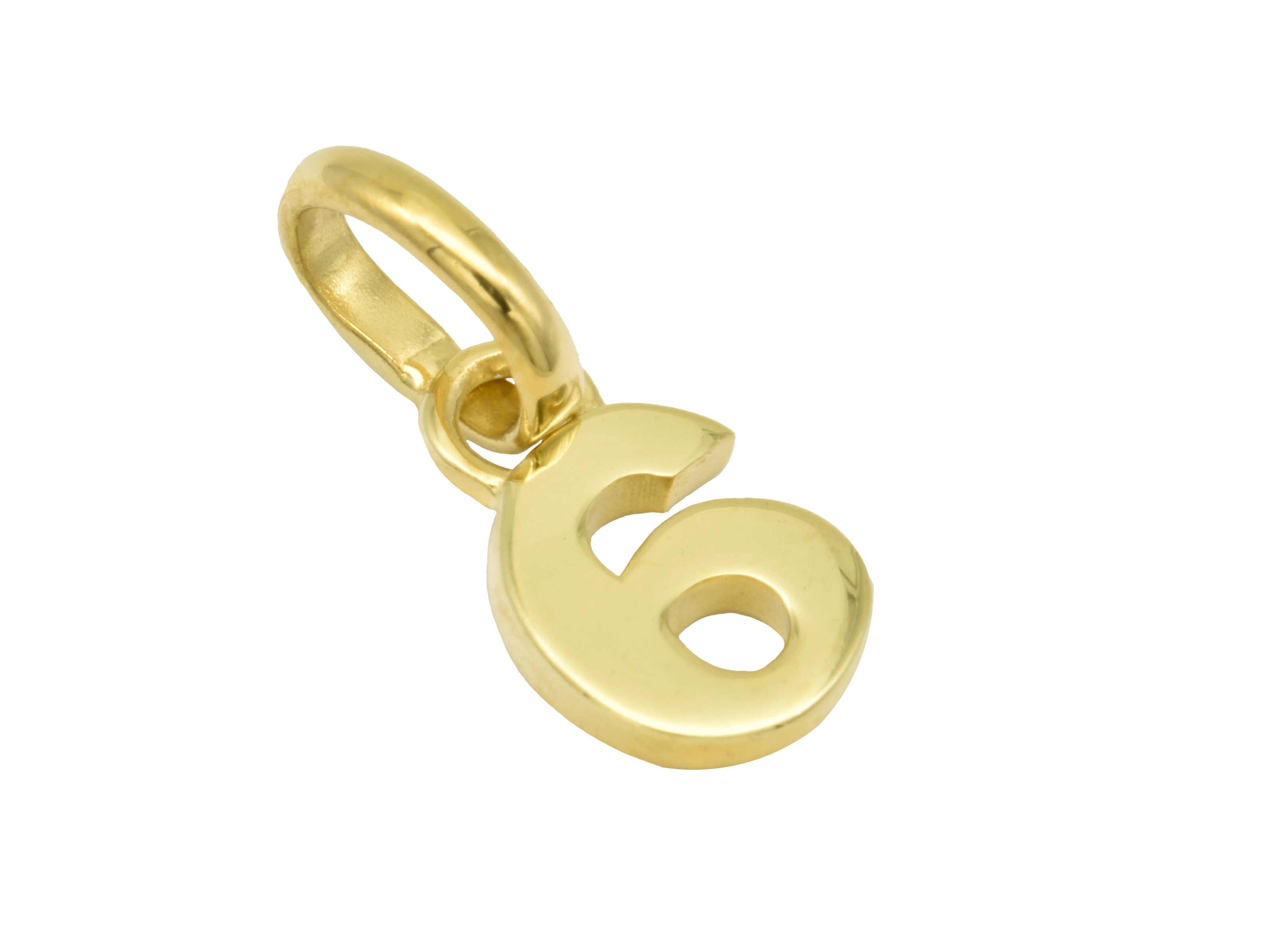 Gold Anhänger Zahl 6 aus 750 Gelbgold, poliert, symbolisiert Glückszahlen, hergestellt von Juwelier Harnisch, ideal als charmantes Accessoire oder Geschenk.