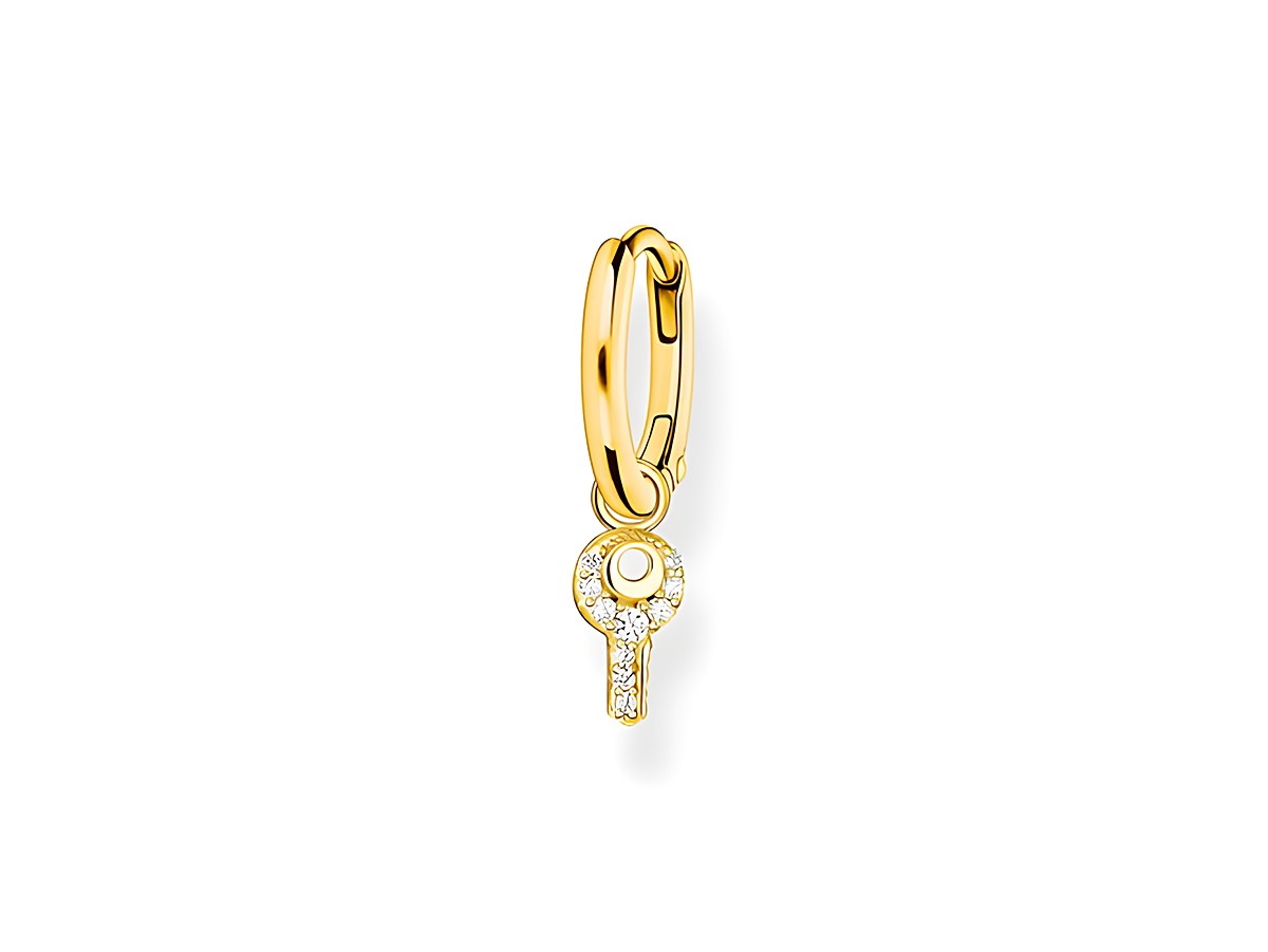 Thomas Sabo Creole aus Sterling Silber, vergoldet in Gelbgold, mit einem Schlüssel-Anhänger, besetzt mit Zirkonia-Steinen, eleganter Ohrschmuck für besondere Anlässe.