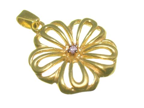 Blumenförmiger Anhänger aus 20 mm gelbgold mit einem Diamanten in der Mitte, hergestellt von Juwelier Harnisch, ideal für elegante Schmuckliebhaber.