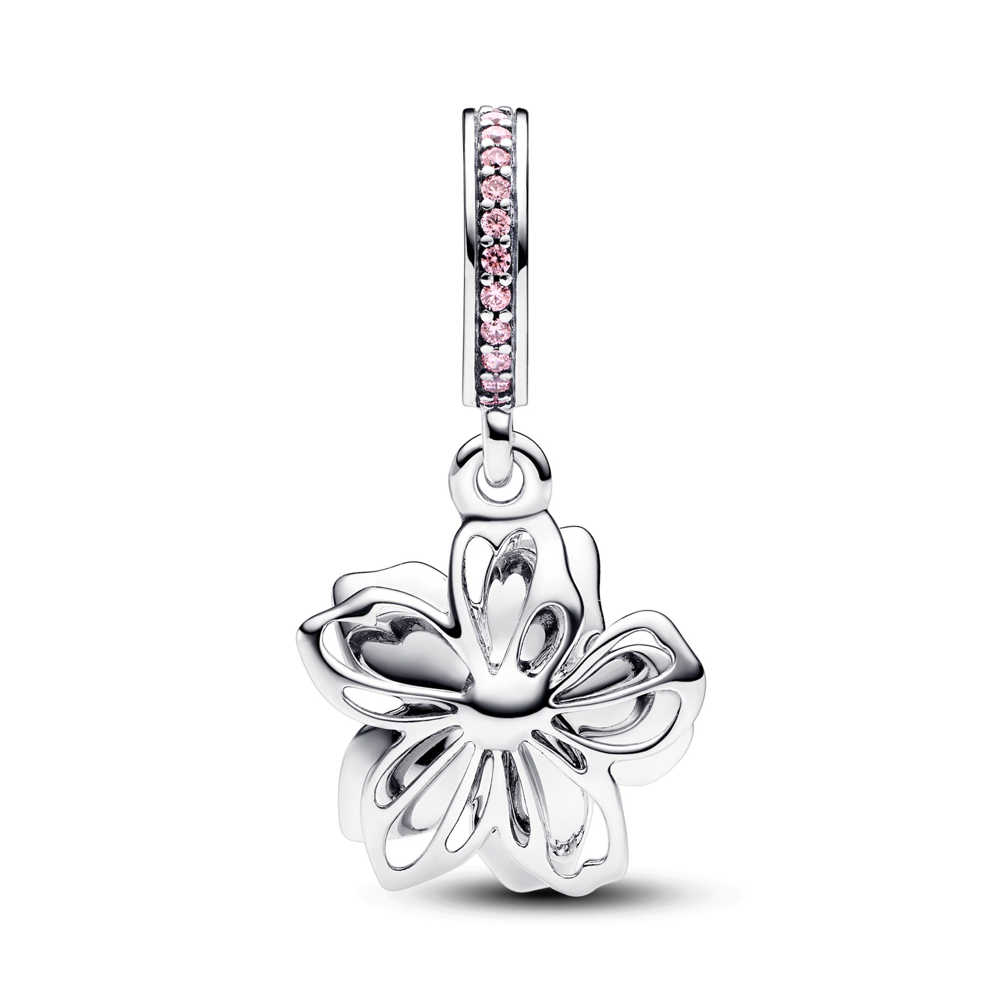 Pandora Kirschblüten Charm-Anhänger - Silber - Zirkonia Pink-Rosa – Ansicht 2