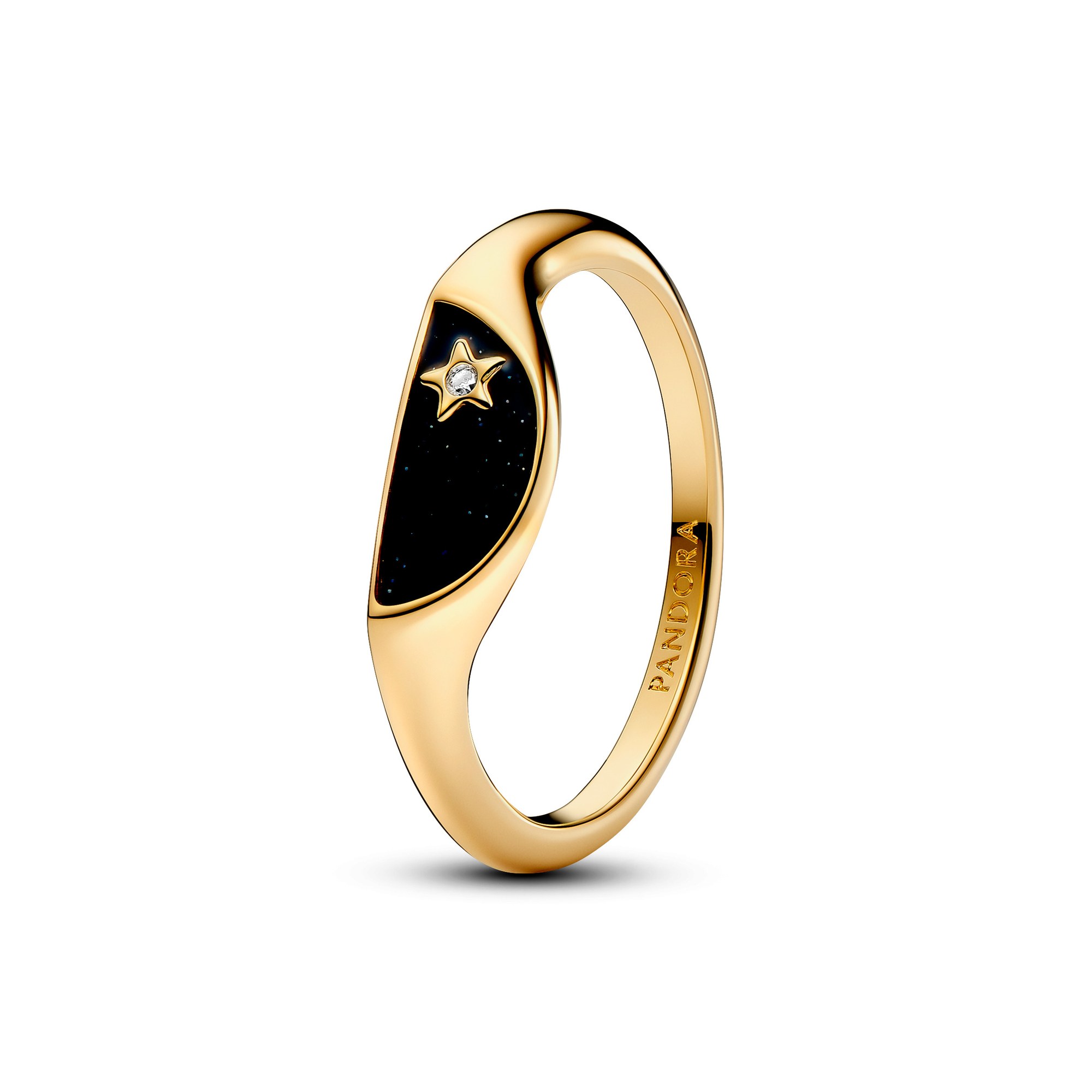Pandora ME halbierter Emaille Siegelring - Gelbgold verg. - Zirkonia + Emaille Schwarz