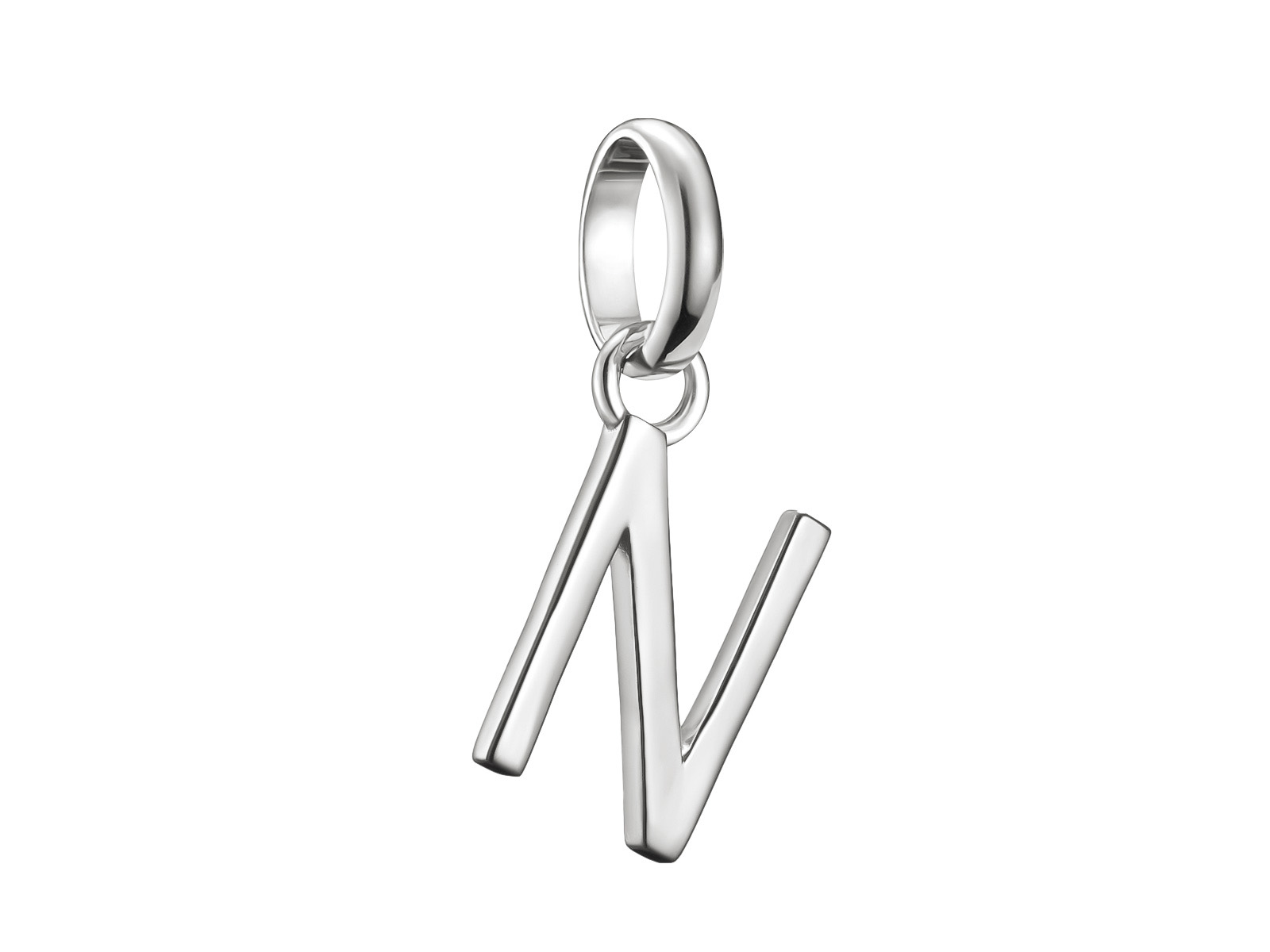Charm mit dem Buchstaben N aus Silber von Thomas Sabo, Teil der Charm Club CONNECT Kollektion, mit einer Öse zur Befestigung. Modisches und elegantes Design.
