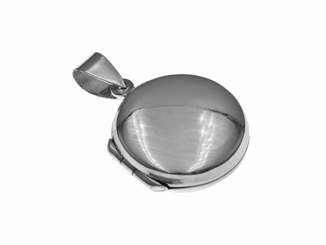 Rund Sterling Silber Medaillon, 24 mm, mit schlanker Aufhängung, glänzende Oberfläche, geeignet für persönliche Fotos oder kleine Erinnerungsstücke, Hersteller Juwelier Harnisch.