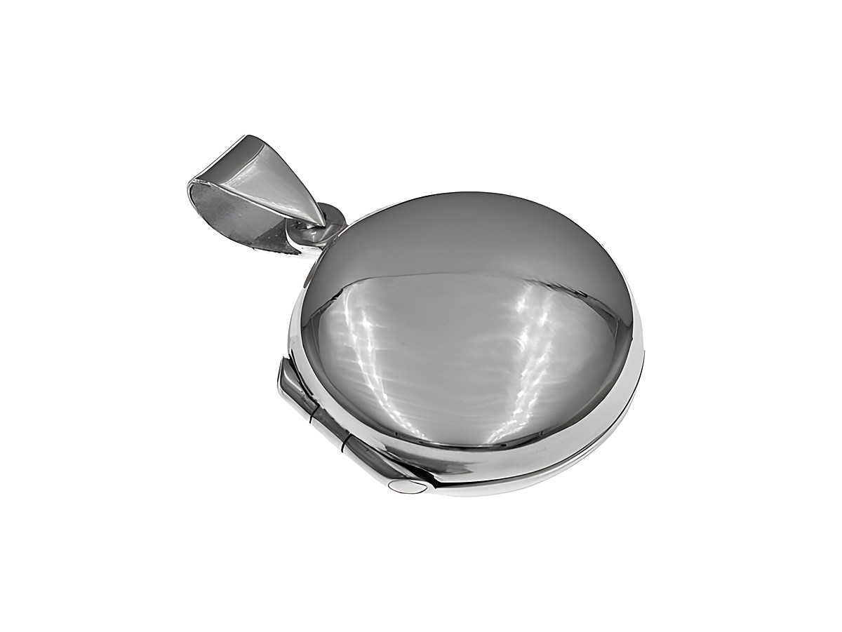 Rund Sterling Silber Medaillon, 24 mm, mit schlanker Aufhängung, glänzende Oberfläche, geeignet für persönliche Fotos oder kleine Erinnerungsstücke, Hersteller Juwelier Harnisch.