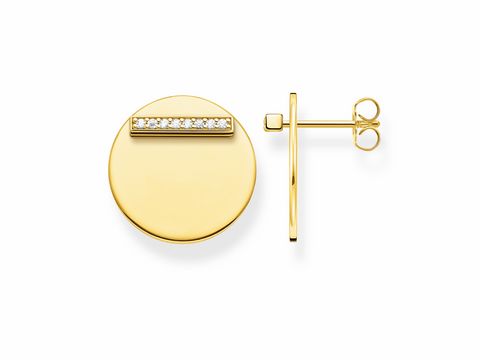 Thomas Sabo Ohrringe H2096-414-14 Ohrstecker in Silber und Gelbgold mit einem eleganten Design und einer Reihe von weißen Steinen auf der Oberseite. Ideal für jeden Anlass.