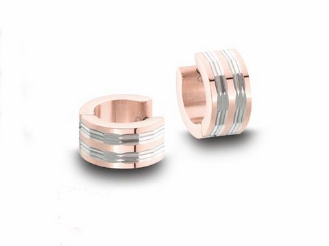 Edelstahl Creolen mit Funkelschliff, roségoldfarben und bicolor, 1,3 cm Durchmesser und 6,8 mm Breite, Hersteller Juwelier Harnisch.