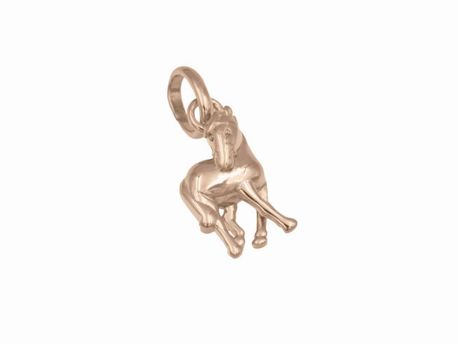 Ein detaillierter Anhänger in Form eines Pferdes aus Sterling Silber, roségold vergoldet, hergestellt von Juwelier Harnisch. Ideal für Tierliebhaber und als Schmuckstück für besondere Anlässe.