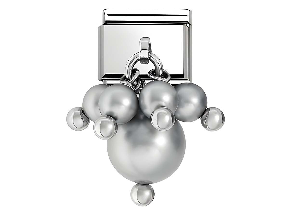 Charm von Nomination mit grauen Perlen in verschiedenen Größen, kunstvoll angeordnet, metallische Optik, ideal für personalisierte Schmuckkreationen.