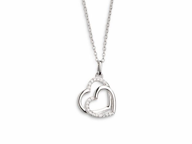 Xenox Sterling Silber Kette XS3423 in 40-45 cm mit Ankerkette und herzförmigem Anhänger, verziert mit funkelnden Zirkonia, ein Symbol der Liebe.