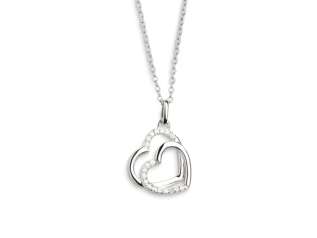 Xenox Sterling Silber Kette XS3423 in 40-45 cm mit Ankerkette und herzförmigem Anhänger, verziert mit funkelnden Zirkonia, ein Symbol der Liebe.