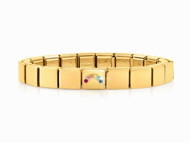 423910304-0 Nomination Classic GLAM Armband aus Edelstahl in Gelbgold mit Regenbogen Design, schlichte Glieder und bunte Akzente, hochwertig und modisch, ideal für jeden Anlass.