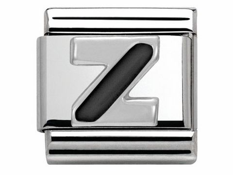 Buchstabe Z in klassischem Design aus emailliertem Silber, glänzende Oberfläche und schwarze Akzentuierung, hergestellt von Nomination, Modell Classic SilverShine - 330201 26 - Z.