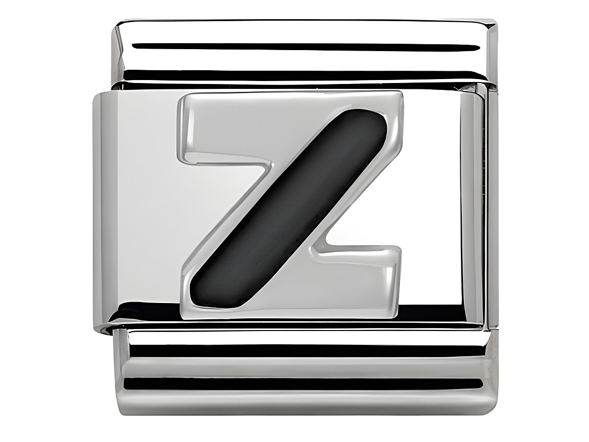 Buchstabe Z in klassischem Design aus emailliertem Silber, glänzende Oberfläche und schwarze Akzentuierung, hergestellt von Nomination, Modell Classic SilverShine - 330201 26 - Z.