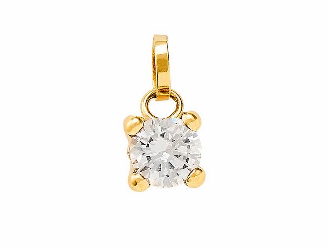 Gelbgold Anhänger aus 585er Gold, poliert, mit einem glänzenden Zirkonia Stein in runder Form, ideal für modische Akzente und elegantem Schmuck.