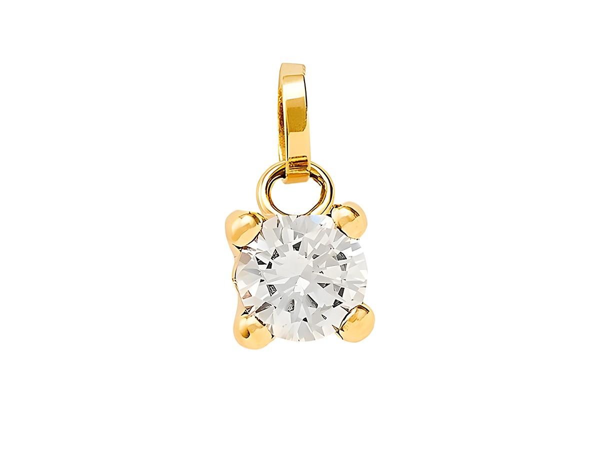 Gelbgold Anhänger aus 585er Gold, poliert, mit einem glänzenden Zirkonia Stein in runder Form, ideal für modische Akzente und elegantem Schmuck.