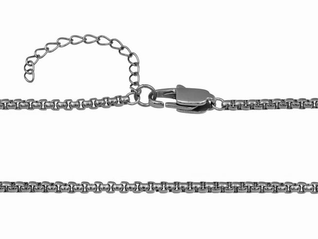 69151-0 Edelstahl Rundvenezia Kette poliert von Juwelier Harnisch in der Länge 45-50 cm, detailreich dargestellt mit Karabinerverschluss und Verlängerungskette. Edel und modern.