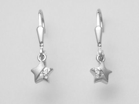 301075-0 Silber Ohrringe in Sternform aus Sterling Silber mit funkelndem Zirkonia Stein, Hersteller Juwelier Harnisch, elegante Hänger für einen stilvollen Auftritt.