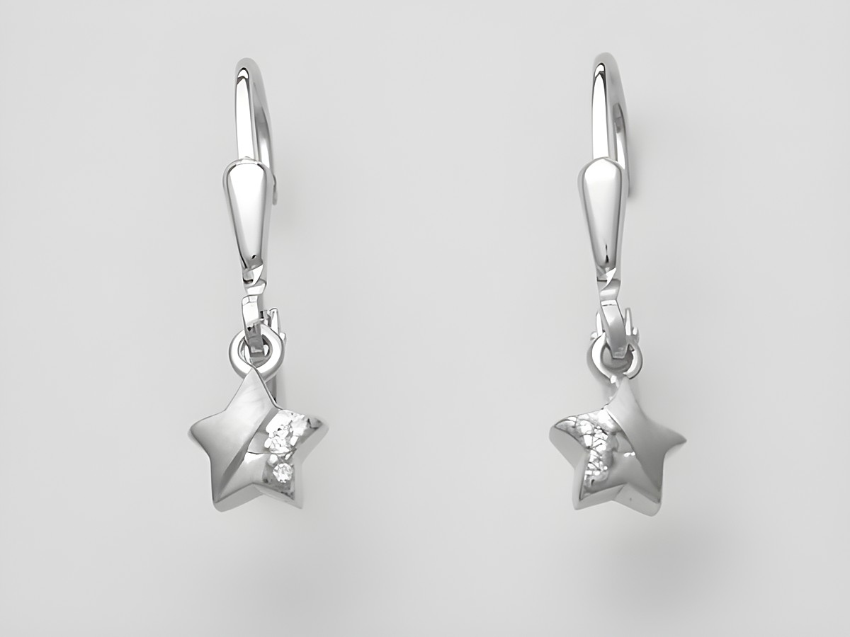 Silber Ohrringe in Sternform aus Sterling Silber mit funkelndem Zirkonia Stein, Hersteller Juwelier Harnisch, elegante Hänger für einen stilvollen Auftritt.