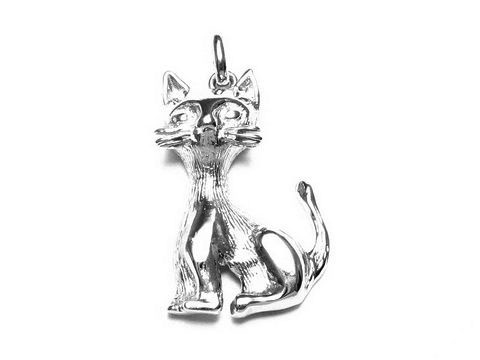 Silber Anhänger Katze Cat 25 x 15 mm von Juwelier Harnisch, filigrane Gestaltung mit detailreicher Darstellung einer sitzenden Katze, ideal für Tierliebhaber.