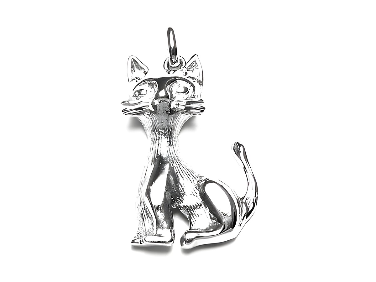 Silber Anhänger Katze Cat 25 x 15 mm von Juwelier Harnisch, filigrane Gestaltung mit detailreicher Darstellung einer sitzenden Katze, ideal für Tierliebhaber.